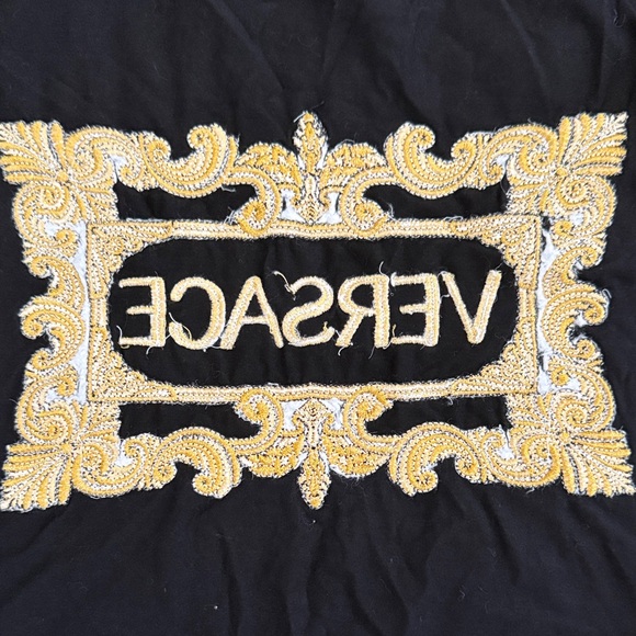 Versace Ornate Embroidered Sequin Black and Gold Logo Tee - Picture 7 of 10